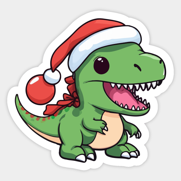 Kawaii T-Rex Dinosaur in Christmas Hat - Perfect for Dino Lovers Sticker by Rishirt